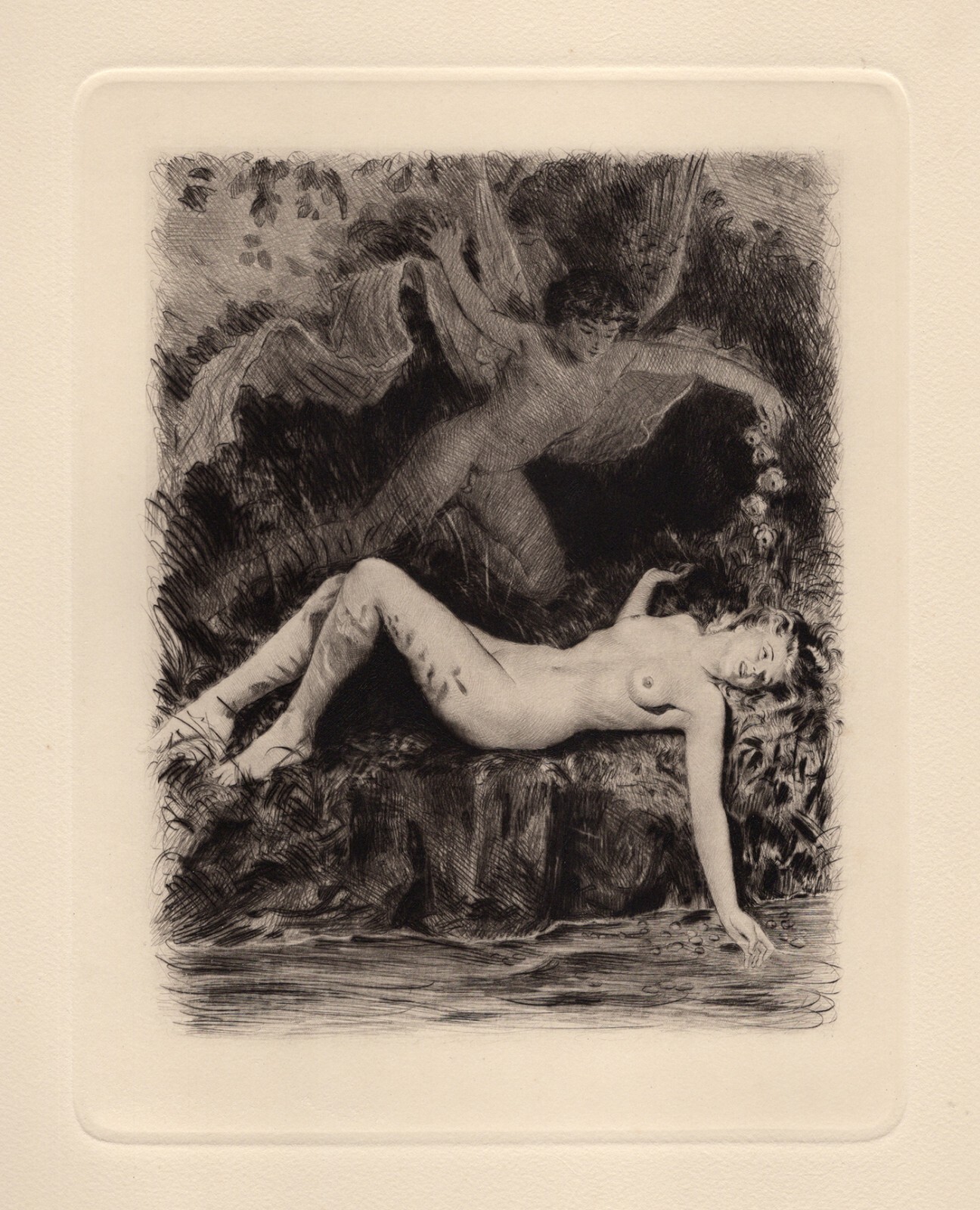 1955 Original PAUL-EMILE BECAT Etching “Cupid Finds Beautiful Psyche” FRAMED COA