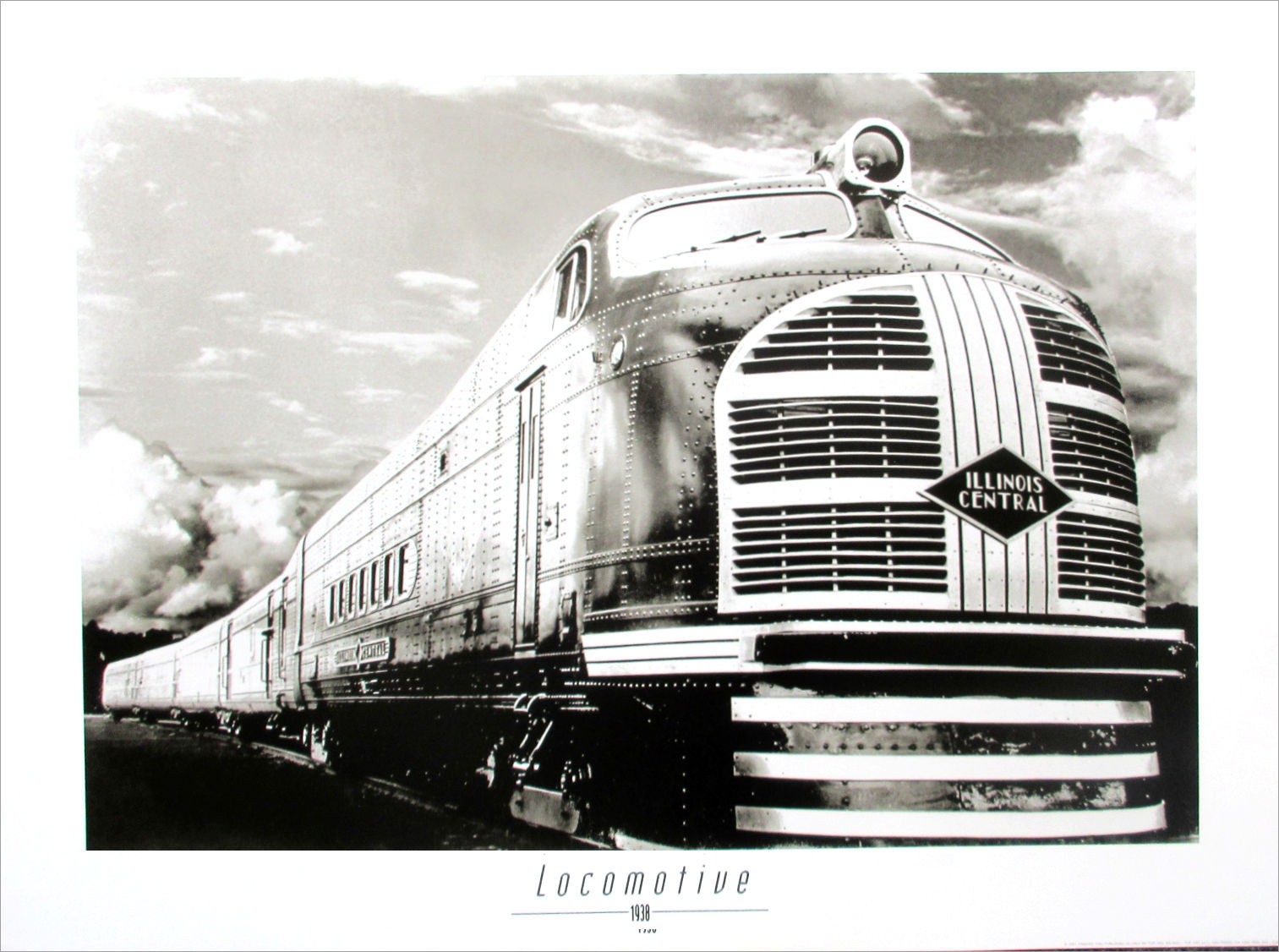 Locomotive Train 1938 Illinois Central Railroad Poster 23-1/2 x 31-1/2