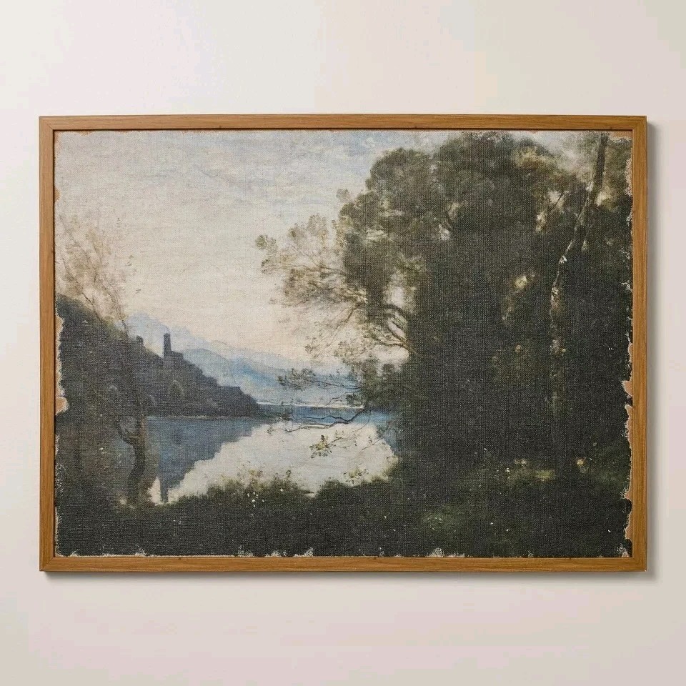 24″x32″ Horizontal Landscape Lake Burlap Framed Wall Art – Hearth & Hand