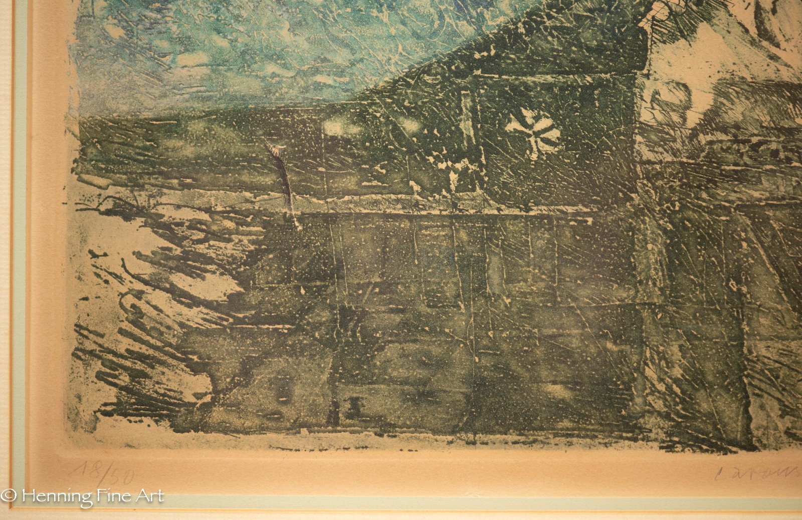 Beautiful Mid Century Abstract Expressionist Etching Illegibly Signed 27×33″