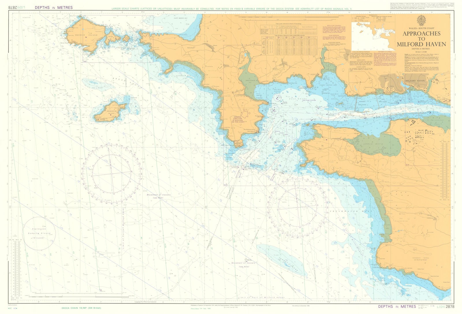 Wales – Approaches to Milford Haven. Admiralty sea chart #2878. 1980 (1989) map