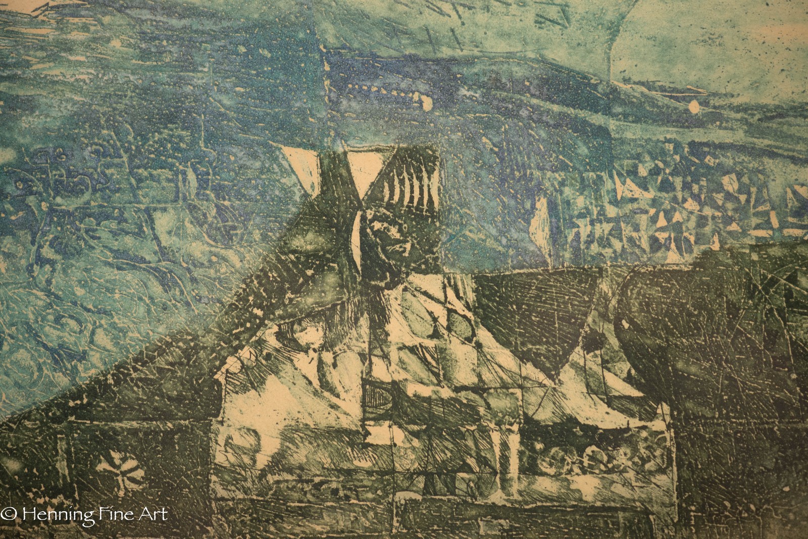 Beautiful Mid Century Abstract Expressionist Etching Illegibly Signed 27×33″