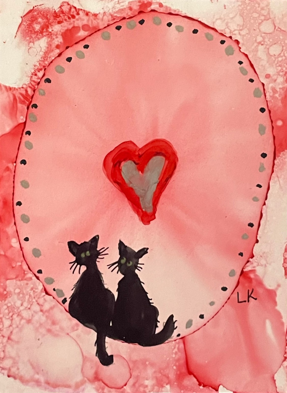 ACEO art PRINT black Cat heart loves design by Lynne Kohler 2.5×3.5″