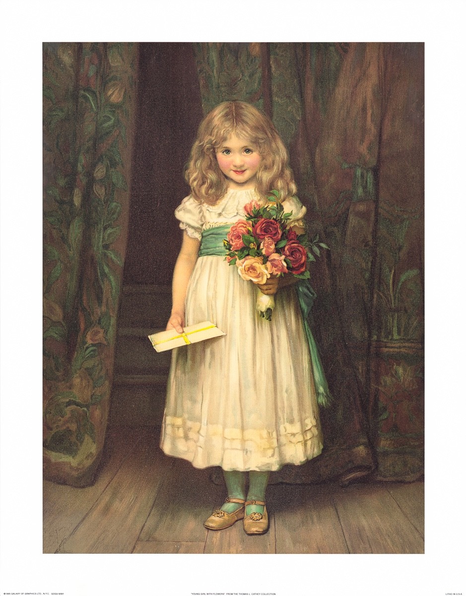 Charles Trevor Garland The Love Letter Young Girl with Flowers 22×28 in