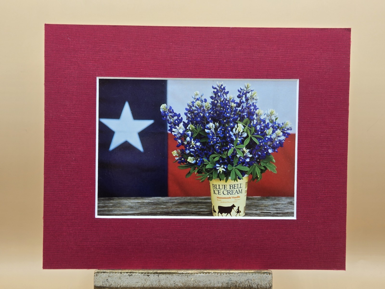 Texas Flag, Bluebonnets & Bluebell Ice Cream Matted Picture 8×10 Matte NEW