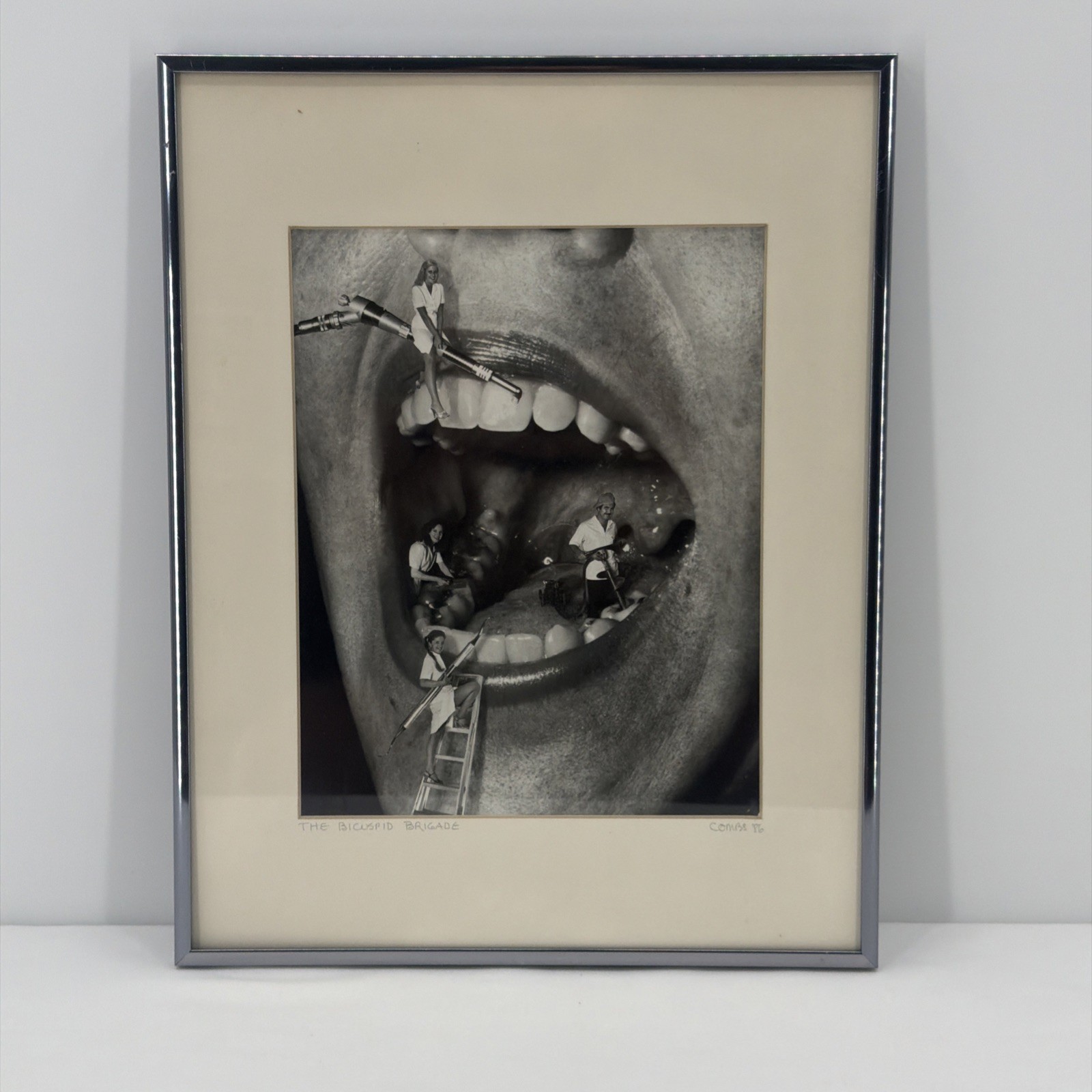 The Bicuspid Brigade VTG Framed Surrealist Dental Print Michael Combs 1986