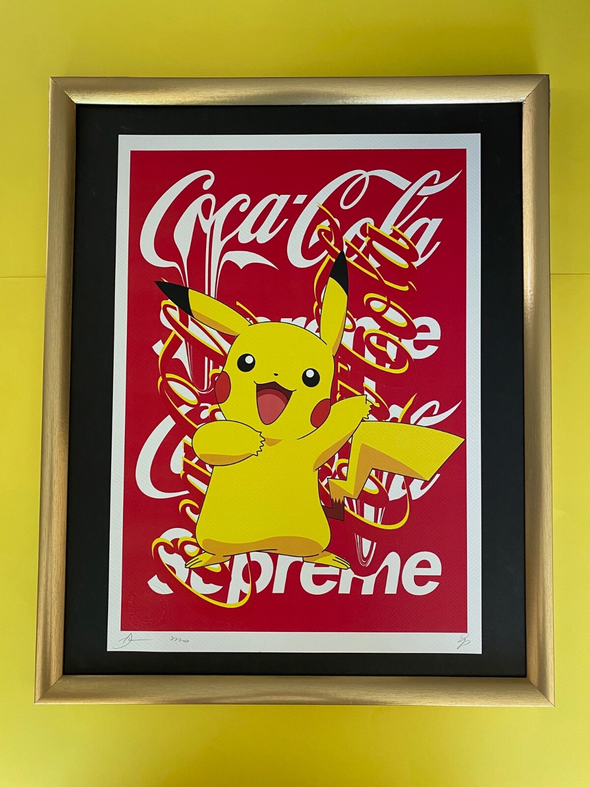 DEATH NYC Hand Signed LARGE Print Framed 16x20in POKEMON PIKACHU COCA COLA
