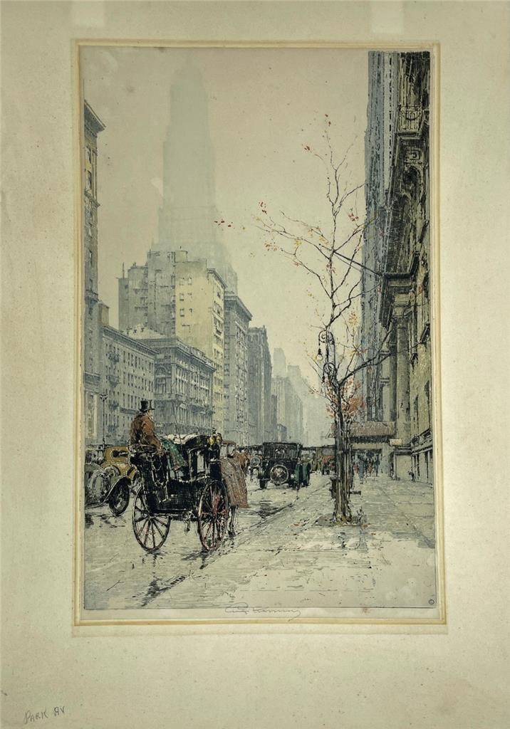 Luigi Kasimir (1881-1962) Pencil Signed Etching Park Avenue New York USA