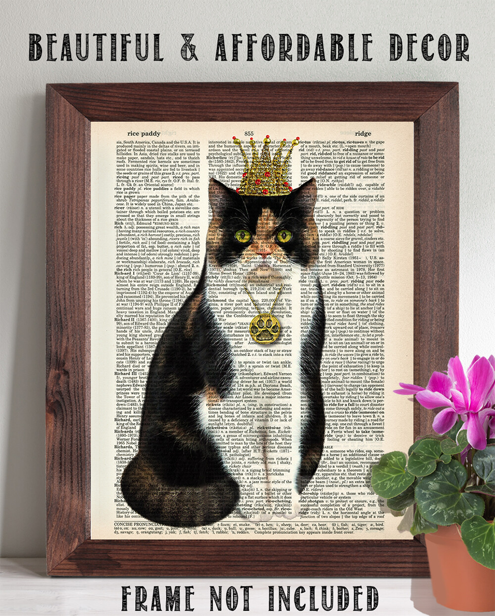 Upcycled Dictionary Art – My Cat Is King – 8.5×11 Unframed Dictionary Art – Cat